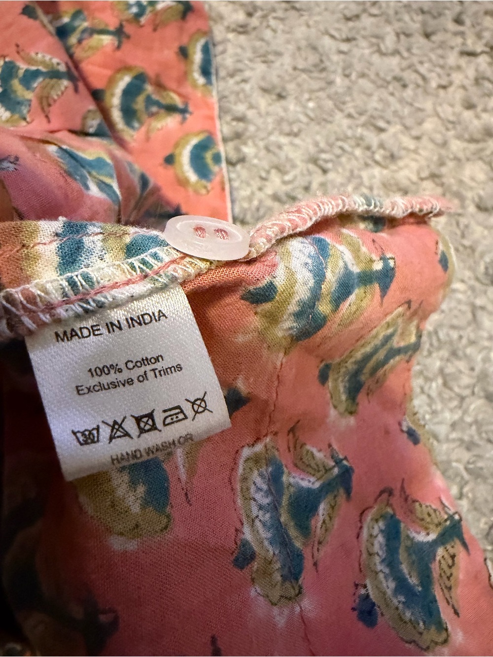 Marea by Liz Joy Cotton Block Print House Maxi Dress Boho Coral Pink Sz 2 Belted - Picture 6 of 8